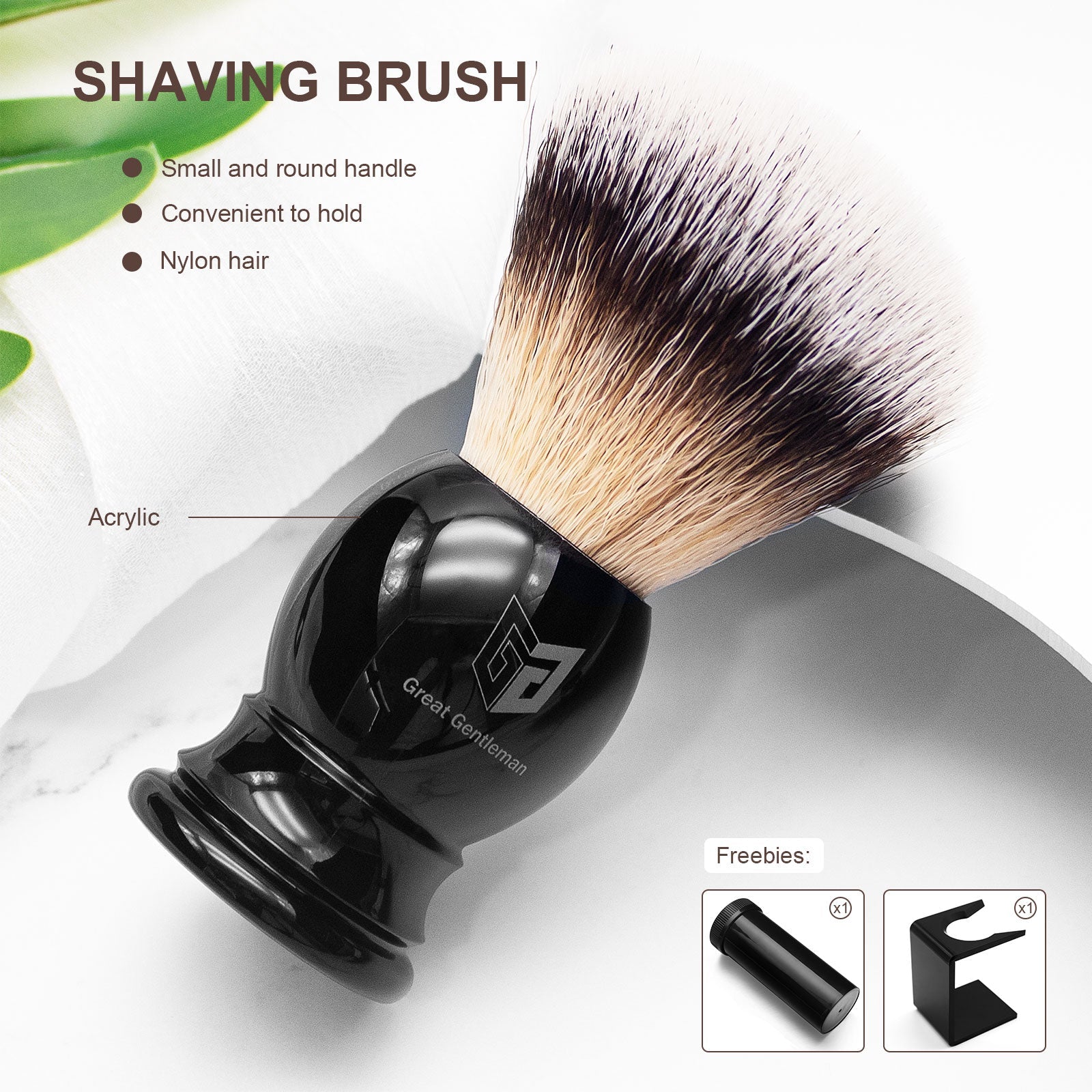 GG Shaving Brush｜Nylon Hair｜Black Acrylic Handle｜Belt