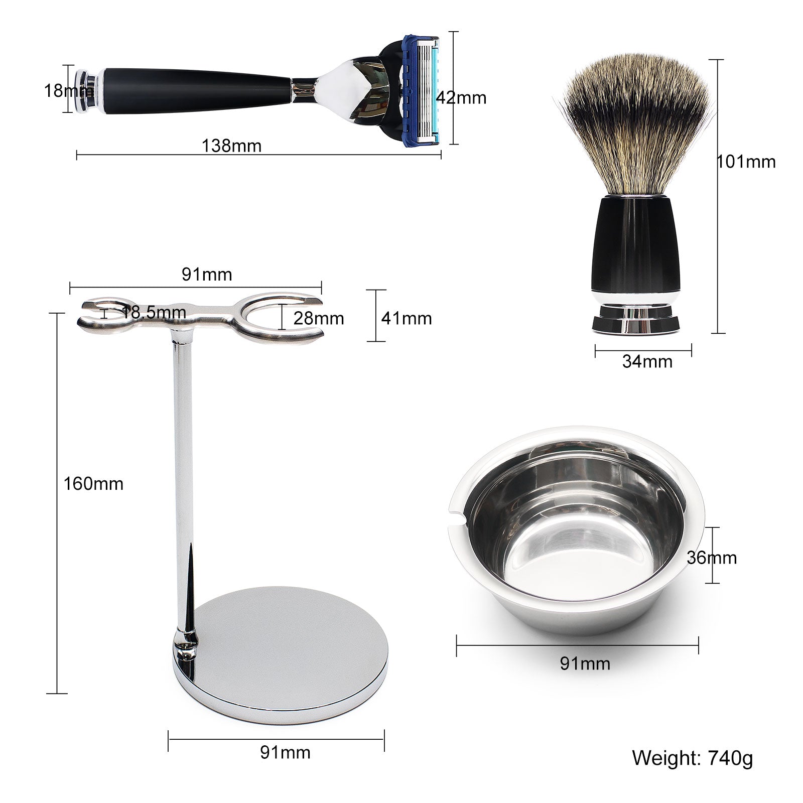 GG Shaving Set Kit with Shaving brush, Stand, Safety Razor and Shaving Bowl T15